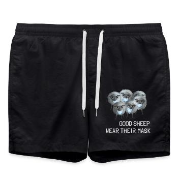 Good Sheep wear their Mask - Schafe mit Maske - Badeshorts - Schwarz - Vorne - AI Model Male 185 light (185cm)