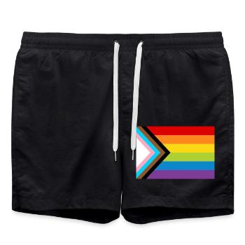 LGBT Pride Flag / New Rainbow Progress Flag - Swim Trunks - black - Front - AI Model Male 185 light (185cm)