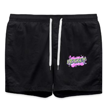 Feldhockey Mum PopArt TextDesign Geschenk - Badeshorts - Schwarz - Vorne - AI Model Male 185 light (185cm)