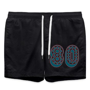 80. 80 YEARS. 80th ANNIVERSARY. 80TH BIRTHDAY. - Swim Trunks - black - Front - AI Model Male 185 light (185cm)