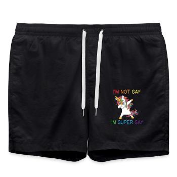 Pride Einhorn Regenbogen LGBTQ Super Gay Shirt - Badeshorts - Schwarz - Vorne - AI Model Male 185 light (185cm)