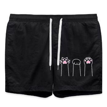 Katze Pfote Spiel Katzenpfoten Schere Stein Papier - Badeshorts - Schwarz - Vorne - AI Model Male 185 light (185cm)
