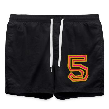 5. 5 YEARS. 5th ANNIVERSARY - Swim Trunks - black - Front - AI Model Male 185 light (185cm)