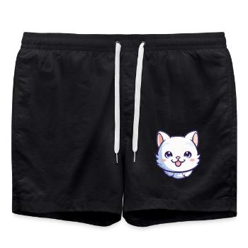 Bambino Katze Cartoon Aquarell Illustration - Badeshorts - Schwarz - Vorne - AI Model Male 185 light (185cm)