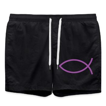  Jesusfisch violett Ichthys Jesus Fisch  - Badeshorts - Schwarz - Vorne - AI Model Male 185 light (185cm)