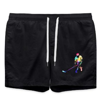 Reflexstarker Floorball Torwart - Badeshorts - Schwarz - Vorne - AI Model Male 185 light (185cm)