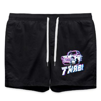 Trabi P601 Retro Nostalgie Glitch - Badeshorts - Schwarz - Vorne - AI Model Male 185 light (185cm)