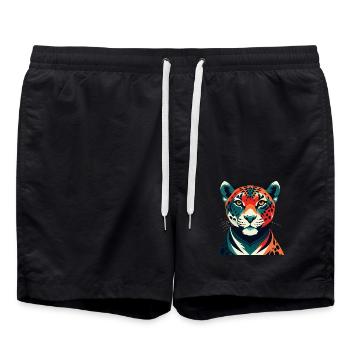 Leopard Cartoon Character Colorful Pet Animal - Swim Trunks - black - Front - AI Model Male 185 light (185cm)