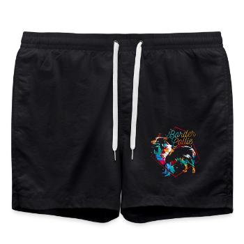 Wachsamer Border Collie Hütehund - Badeshorts - Schwarz - Vorne - AI Model Male 185 light (185cm)