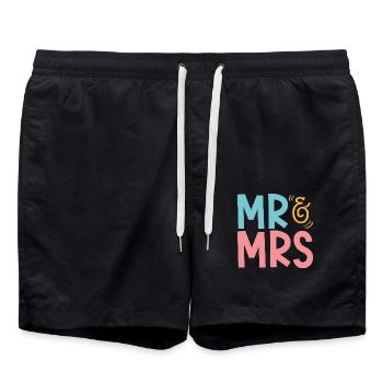 Mr & Mrs Hochzeit - Badeshorts - Schwarz - Vorne - AI Model Male 185 light (185cm)