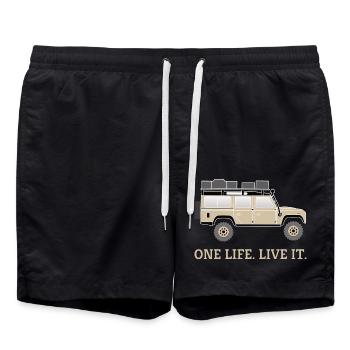 Dachzelt Offroad 4x4 Reisefahrzeug T-Shirt - Badeshorts - Schwarz - Vorne - AI Model Male 185 light (185cm)