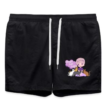 Verrückte Katzendame - Badeshorts - Schwarz - Vorne - AI Model Male 185 light (185cm)