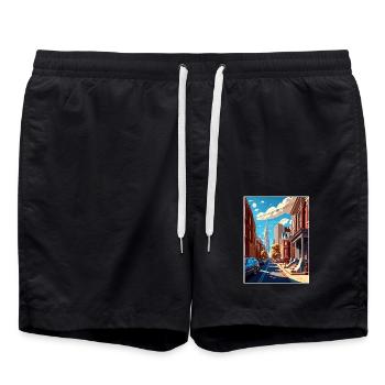 Philadelphia Pennsylvania Vintage Reiseposter - Badeshorts - Schwarz - Vorne - AI Model Male 185 light (185cm)