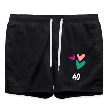 40. 40 JAHRE. 40-jähriges JUBILÄUM. GEBURTSTAG 40 JAHRE. - Badeshorts - Schwarz - Vorne - AI Model Male 185 light (185cm)