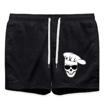 Skull with sunglasses chef's hat - Swim Trunks - black - Front - AI Model Male 185 light (185cm)