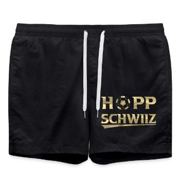 Hopp Schwiiz - Badeshorts - Schwarz - Vorne - AI Model Male 185 light (185cm)