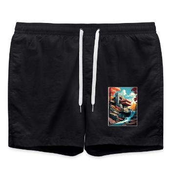 Fallingwater Pennsylvania Vintage Reiseposter - Badeshorts - Schwarz - Vorne - AI Model Male 185 light (185cm)