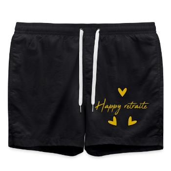 RETIREMENT. RETIREMENT. RETIRED. HAPPY RETIREMENT - Swim Trunks - black - Front - AI Model Male 185 light (185cm)