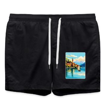Comer See Italien Vintage Reiseplakat Souvenir WPA - Badeshorts - Schwarz - Vorne - AI Model Male 185 light (185cm)