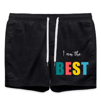 I AM THE BEST. - BESSER. - HUMOR. NACHRICHT - Badeshorts - Schwarz - Vorne - AI Model Male 185 light (185cm)