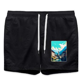 Chur Schweiz Vintage Reiseplakat Souvenir - Badeshorts - Schwarz - Vorne - AI Model Male 185 light (185cm)