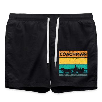 Kutscher Kutsche Pferd - Badeshorts - Schwarz - Vorne - AI Model Male 185 light (185cm)