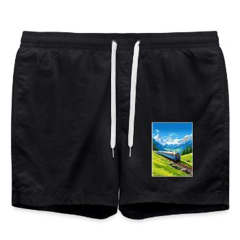 Orient Express Europa Deko Vintage Reiseposter - Badeshorts - Schwarz - Vorne - AI Model Male 185 light (185cm)