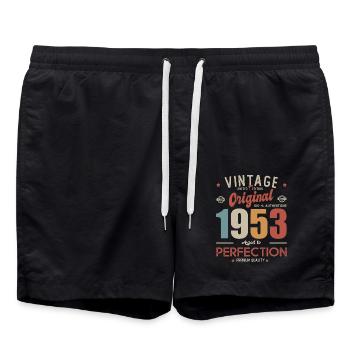vintage original 1953 born in birthday 70 years - Swim Trunks - black - Front - AI Model Male 185 light (185cm)
