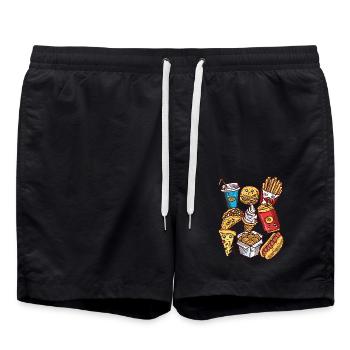 Junk Food Ungesundes Essen Fast Food - Badeshorts - Schwarz - Vorne - AI Model Male 185 light (185cm)