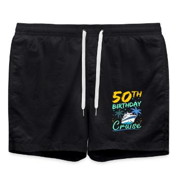 50th Birthday Cruise Cruising Celebration - Badeshorts - Schwarz - Vorne - AI Model Male 185 light (185cm)