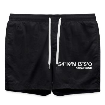 Stralsund Koordinaten Souvenir - Badeshorts - Schwarz - Vorne - AI Model Male 185 light (185cm)