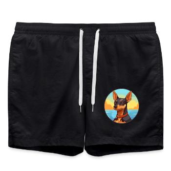 Englischer Toy Terrier Hund Rasse Cartoon Kawaii Hund - Badeshorts - Schwarz - Vorne - AI Model Male 185 light (185cm)