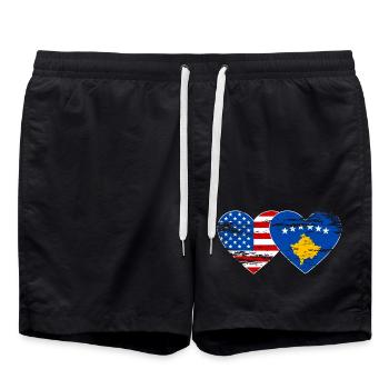 USA Kosovo Flagge Herz used - Badeshorts - Schwarz - Vorne - AI Model Male 185 light (185cm)