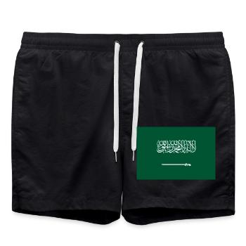Saudi-Arabien – Flagge mit Kalligraphie und Säbel - Badeshorts - Schwarz - Vorne - AI Model Male 185 light (185cm)