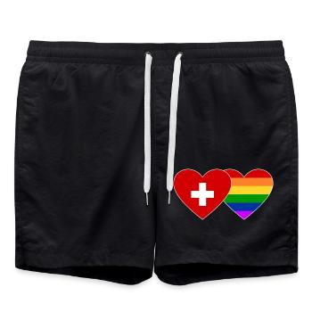 Schweiz Regenbogen Flagge - Badeshorts - Schwarz - Vorne - AI Model Male 185 light (185cm)