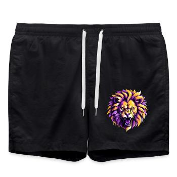 Wilder Löwe in Lila und Gelb - Badeshorts - Schwarz - Vorne - AI Model Male 185 light (185cm)