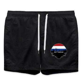 Rotterdam-Niederlande-Flaggen-Skyline-Schattenbild Trav - Badeshorts - Schwarz - Vorne - AI Model Male 185 light (185cm)