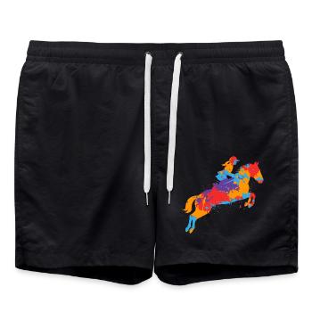 Pferd reiten bunter Reiter Kinder Mädchen Pferde - Badeshorts - Schwarz - Vorne - AI Model Male 185 light (185cm)