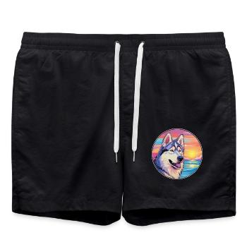 Nördliche Inuit-Hunderasse Bunte Karikatur Watercol - Badeshorts - Schwarz - Vorne - AI Model Male 185 light (185cm)