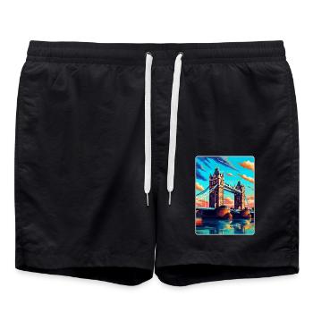 Tower Bridge England Uk Vintage Travel Poster WPA - Swim Trunks - black - Front - AI Model Male 185 light (185cm)