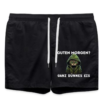 Katze Guten Morgen, Ganz dünnes Eis, Spruch Lustig - Badeshorts - Schwarz - Vorne - AI Model Male 185 light (185cm)