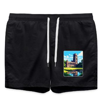 Fountains Abbey North Yorkshire Travel Poster WPA - Swim Trunks - black - Front - AI Model Male 185 light (185cm)