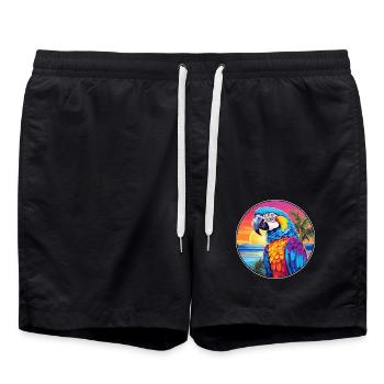 Papagei Buntes Aquarell Cartoon Kawaii Tier - Badeshorts - Schwarz - Vorne - AI Model Male 185 light (185cm)