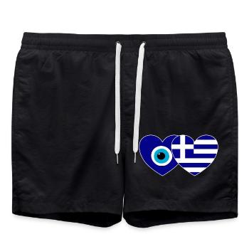 Greece Flag Lucky Charm Nazar Pearl - Swim Trunks - black - Front - AI Model Male 185 light (185cm)