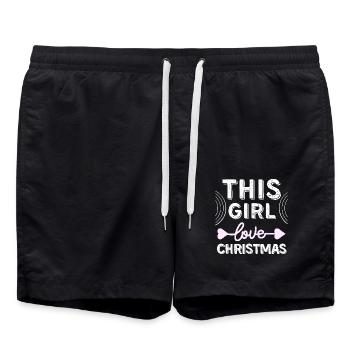 Lustiges Weihnachtszitat - Dieses Mädchen liebt Weihnachten - Badeshorts - Schwarz - Vorne - AI Model Male 185 light (185cm)
