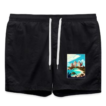 Atlantis Paradies Karibik Vintage Reise Poster - Badeshorts - Schwarz - Vorne - AI Model Male 185 light (185cm)