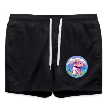 Dinosaurier Aquarell Karikatur Kawaii Haustier Tier Colo - Badeshorts - Schwarz - Vorne - AI Model Male 185 light (185cm)