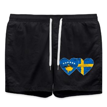 Kosovo Suède Drapeau utilisé - Short de bain - noir - Devant - AI Model Male 185 light (185cm)