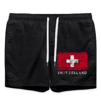 Schweiz Schweizer Flagge Schweizerflagge - Badeshorts - Schwarz - Vorne - AI Model Male 185 light (185cm)