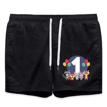 1. Geburtstag Baby Eins 1 Waldtiere - Badeshorts - Schwarz - Vorne - AI Model Male 185 light (185cm)